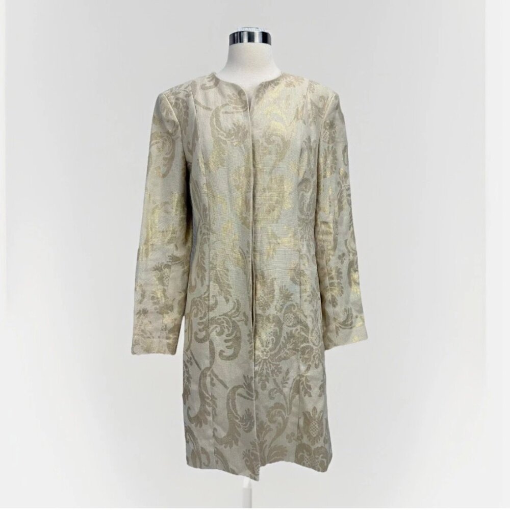 J. McLaughlin Jasper Metallic Linen Jacket Brocade Dressy Beige Gold Elegant